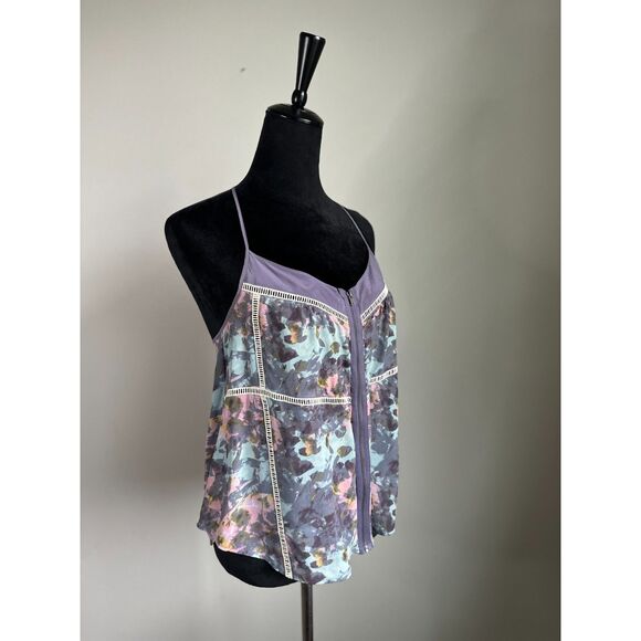 SILENCE AND NOISE Women's Silk Floral Print Zip Front Halter Neck Tank Size M - Picture 4 of 7